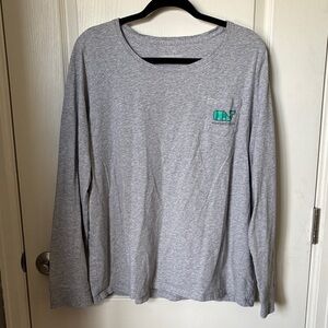 Vineyard Vines Heather Gray Long Sleeve Tee with Teal Logo